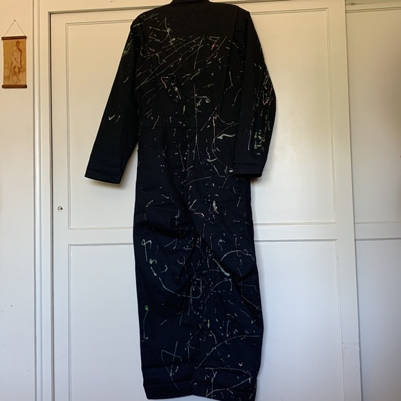 Vintage 90s Red Kap black utility coveralls, puffy paint splatter design - Picture 10 of 15